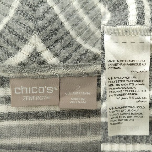 Chicos Zenergy Cowl Neck Striped Sweater Womens 2 US 12/14 Long Sleeve Gray - Picture 7 of 15
